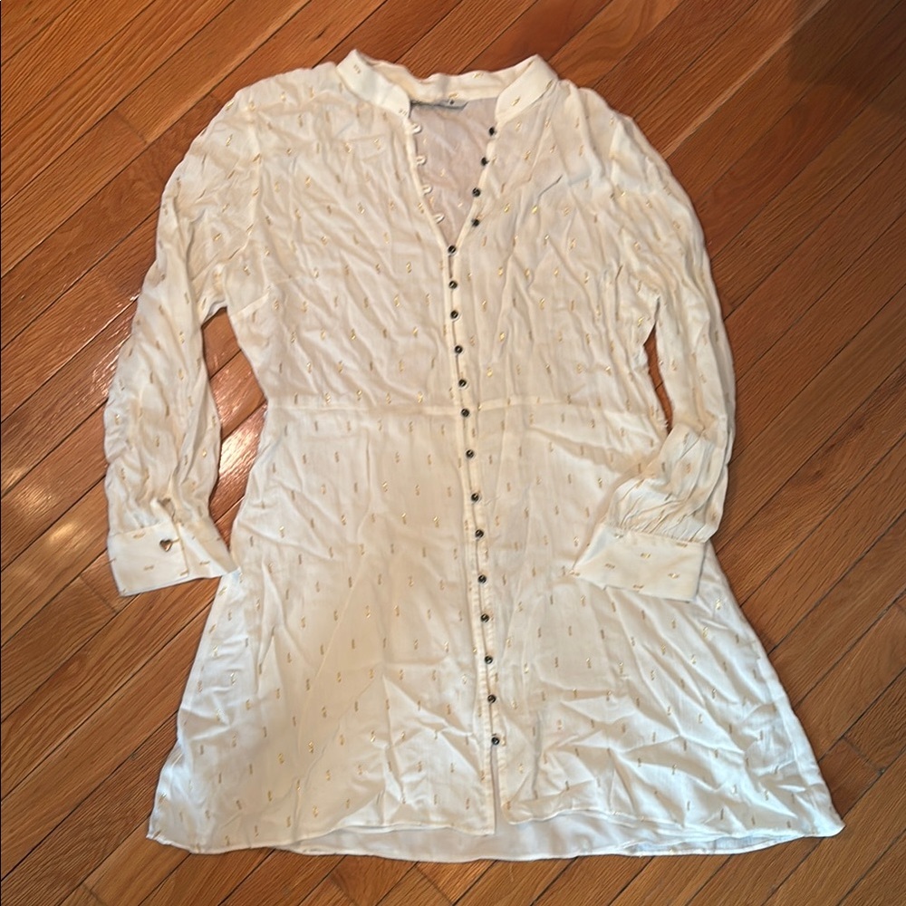 Zara Long Sleeve Mini Dress White & Gold